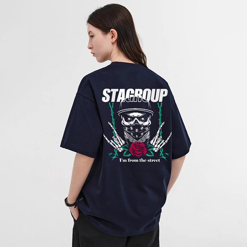 STA美式夏季潮牌骷髅印花短袖T恤
