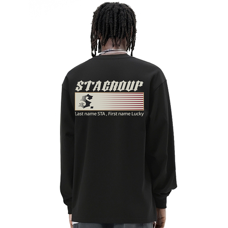 STA纯棉长袖T恤男女款重磅宽松