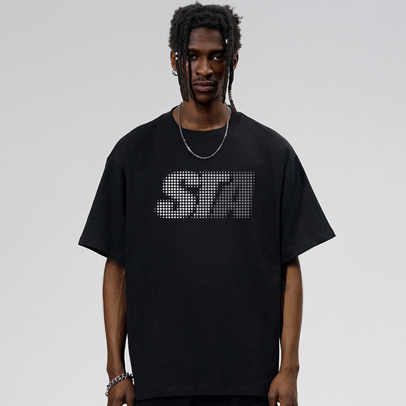 STA网点渐变LOGO宽松纯棉短袖T恤