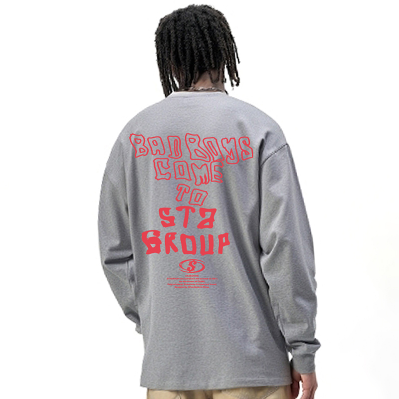 STA原创字母印花纯棉长袖T恤男情侣夏季国潮宽松美式复古打底上衣