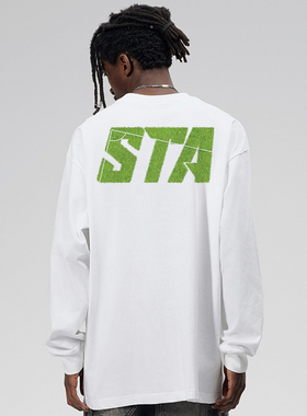 STA美式潮牌绿色logo设计长袖T恤男女春秋宽松休闲重磅情侣上衣