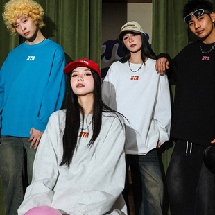 STA国潮赛车小logo春秋上衣潮牌卫衣情侣打底衫宽松纯棉长袖t恤男