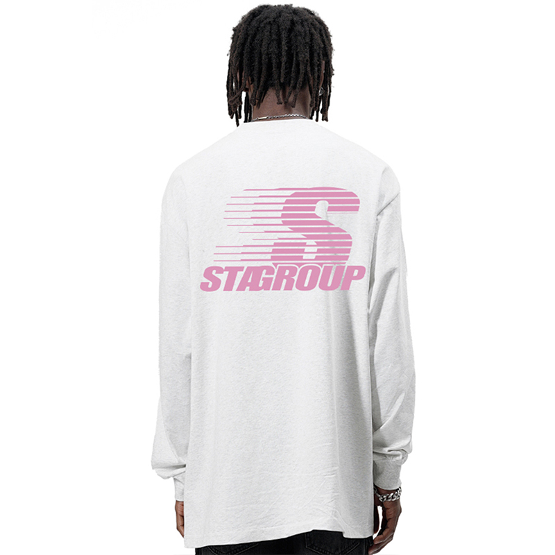 STA美式S渐变圆领长袖T恤男2025春季320g重磅情侣内搭打底衫女