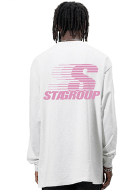 STA美式S渐变圆领长袖T恤男2025春季320g重磅情侣内搭打底衫女
