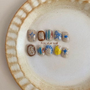 原创陶 小众甲片手工定制穿戴甲 畅想ins风手绘显白设计重工短款