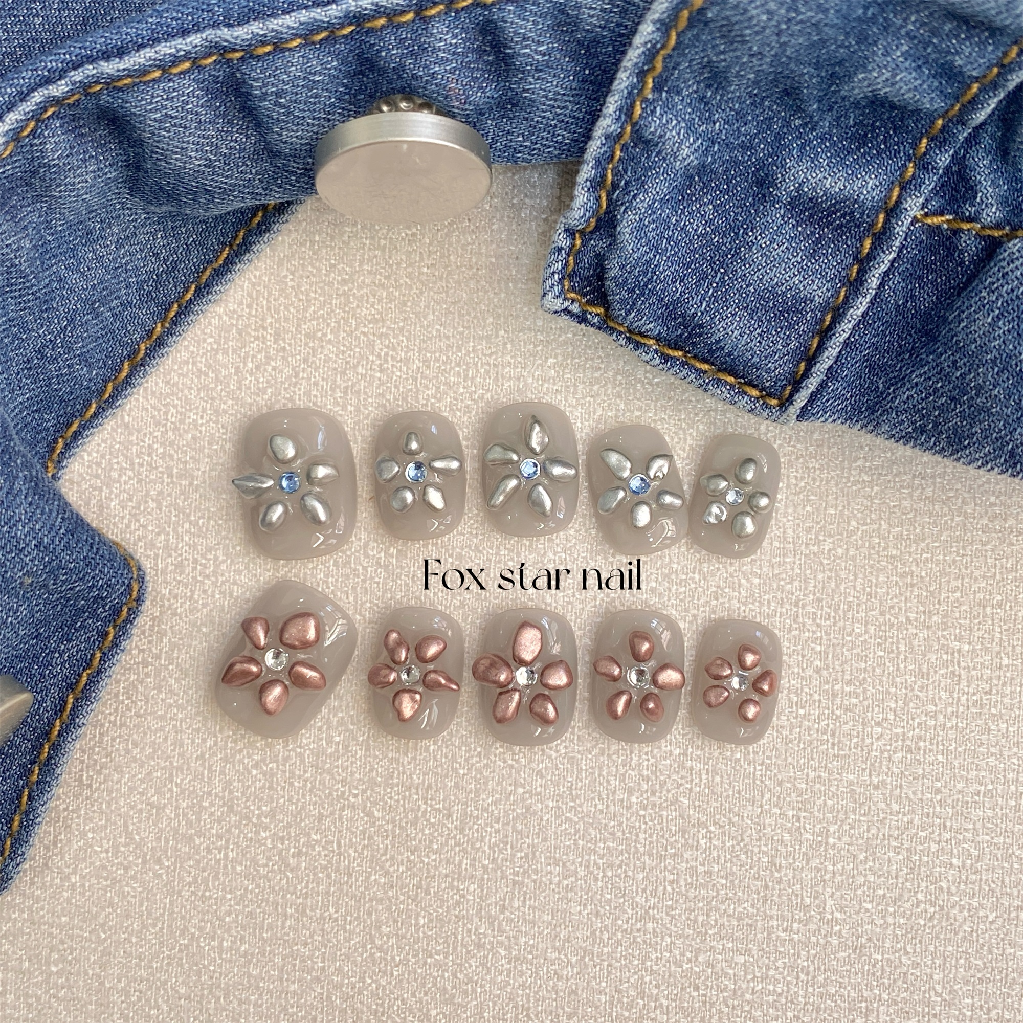 手工定制穿戴甲未来感金属简约花