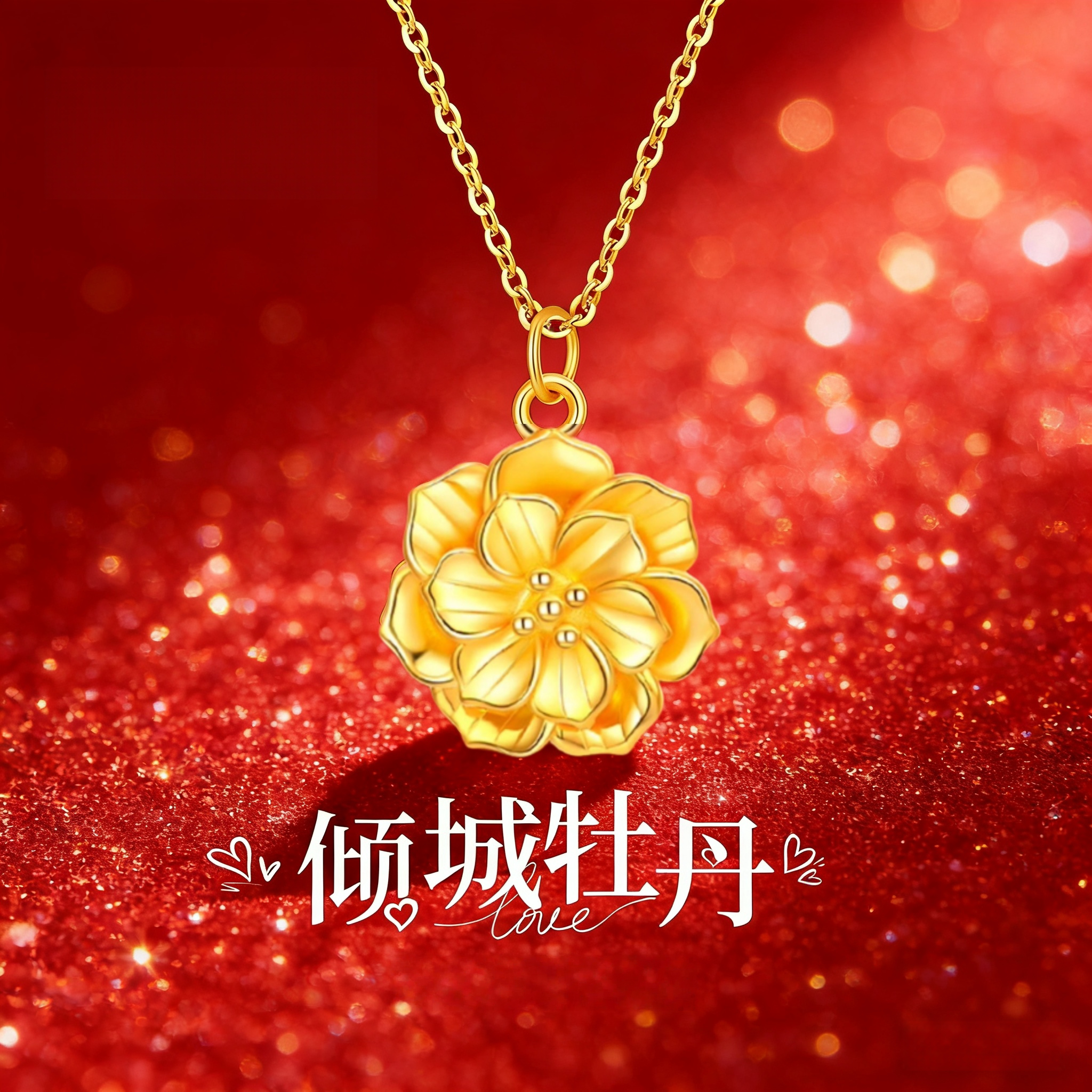 官方正品｜黄金牡丹花吊坠转运珠项链金包银送女友妈妈母亲节礼物