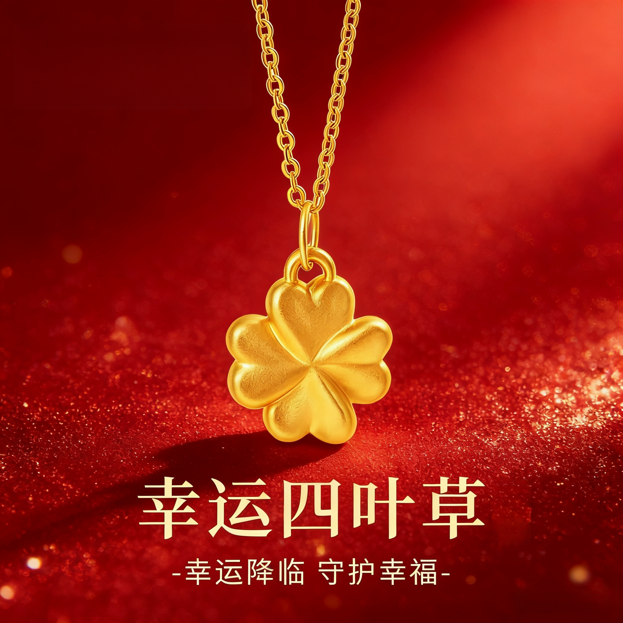 官方正品｜黄金四叶草吊坠转运珠项链金包银送女朋友闺蜜生日礼物