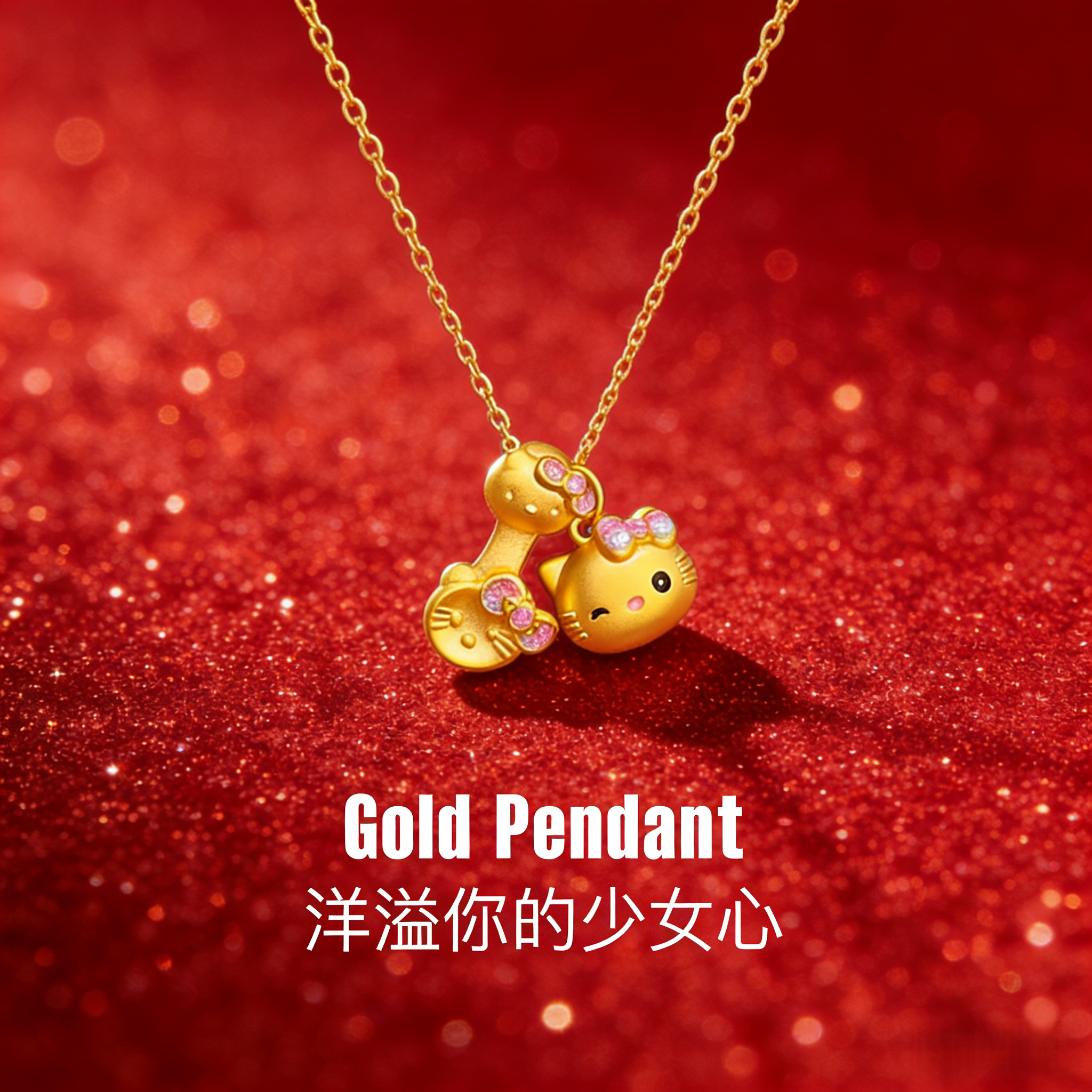 官方正品｜黄金helloKitty猫吊坠转运珠项链手链金包银送女友礼物