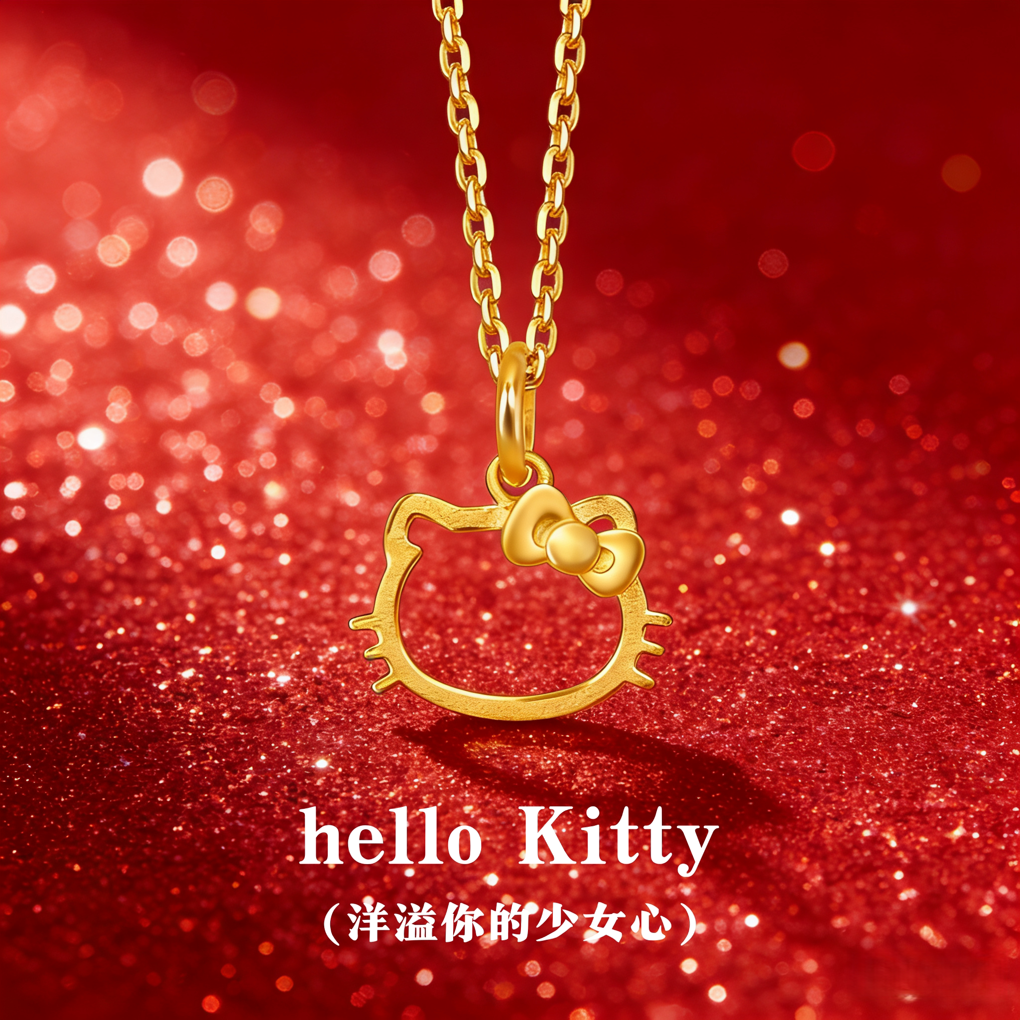 官方正品｜黄金helloKitty猫吊坠转运珠项链手链金包银送女友礼物