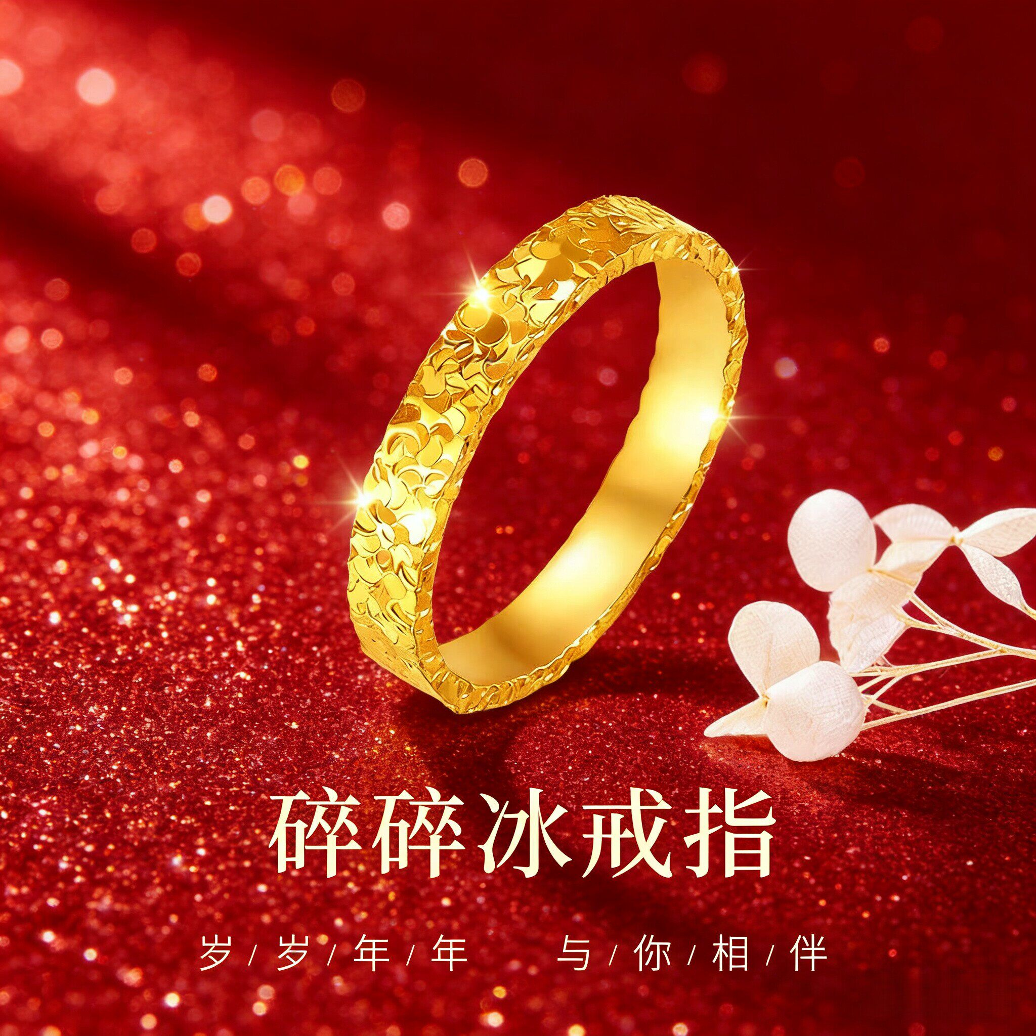 官方正品｜爆闪碎碎冰情侣对戒古法素圈戒指男款金包银送女友礼物
