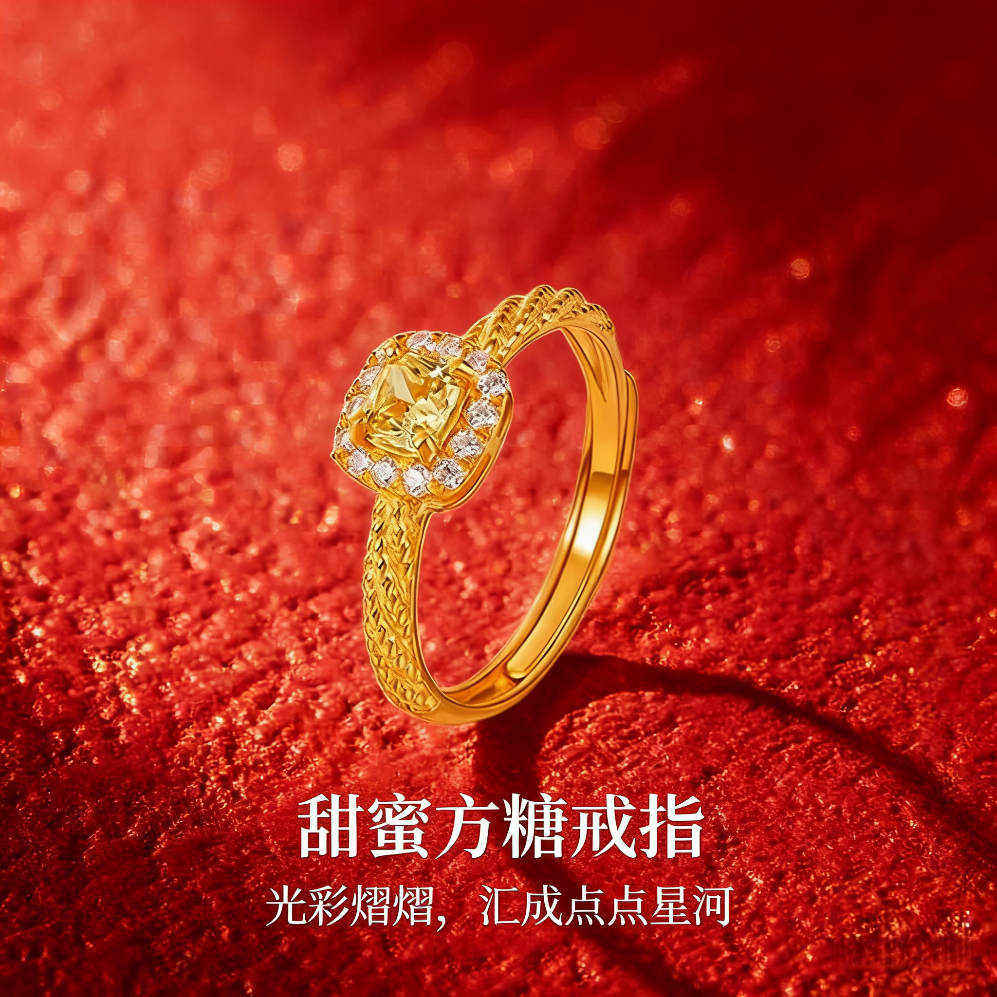 官方正品｜时尚甜蜜方糖情侣对戒古法素圈戒指男金包银送女友礼物