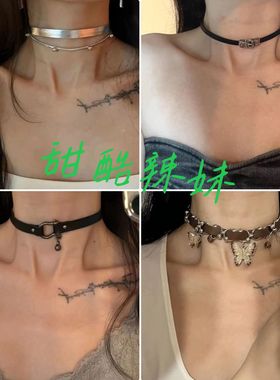 甜酷辣妹风皮质项圈choker