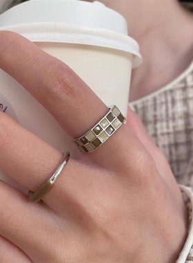 方形棋盘格滴戒指女时尚个性