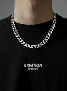 钛钢不掉色粗链子古巴链项链女男潮牌hiphop欧美嘻哈简约百搭配饰