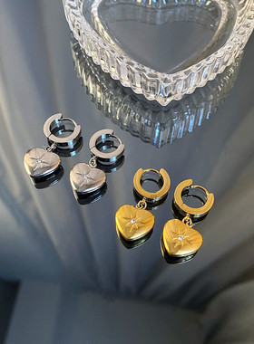 轻奢精致钛钢爱心耳环女小众高级感桃心耳坠设计欧美潮流耳扣耳饰