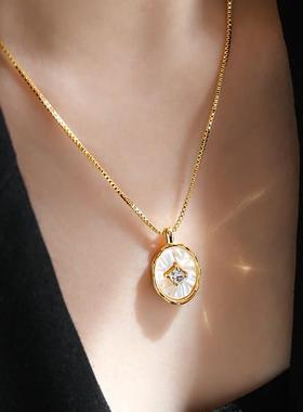 重工椭圆贝壳锆石吊坠项链女