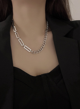 古巴拼接钛钢粗项链女