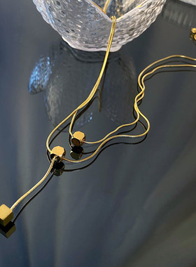 轻奢锁骨链双层立方吊坠项链