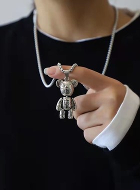 可活动暴力小熊钛钢项链