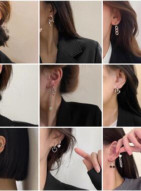 欧美风不规则高级感流苏锆石耳环女轻奢925银针个性ins冷淡风耳饰