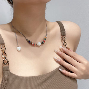 珍珠流苏旦石彩珠项链女轻奢小众设计高级感时尚气质复古锁骨链潮