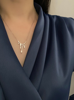 熔岩锁骨链水滴形状钛钢项链女