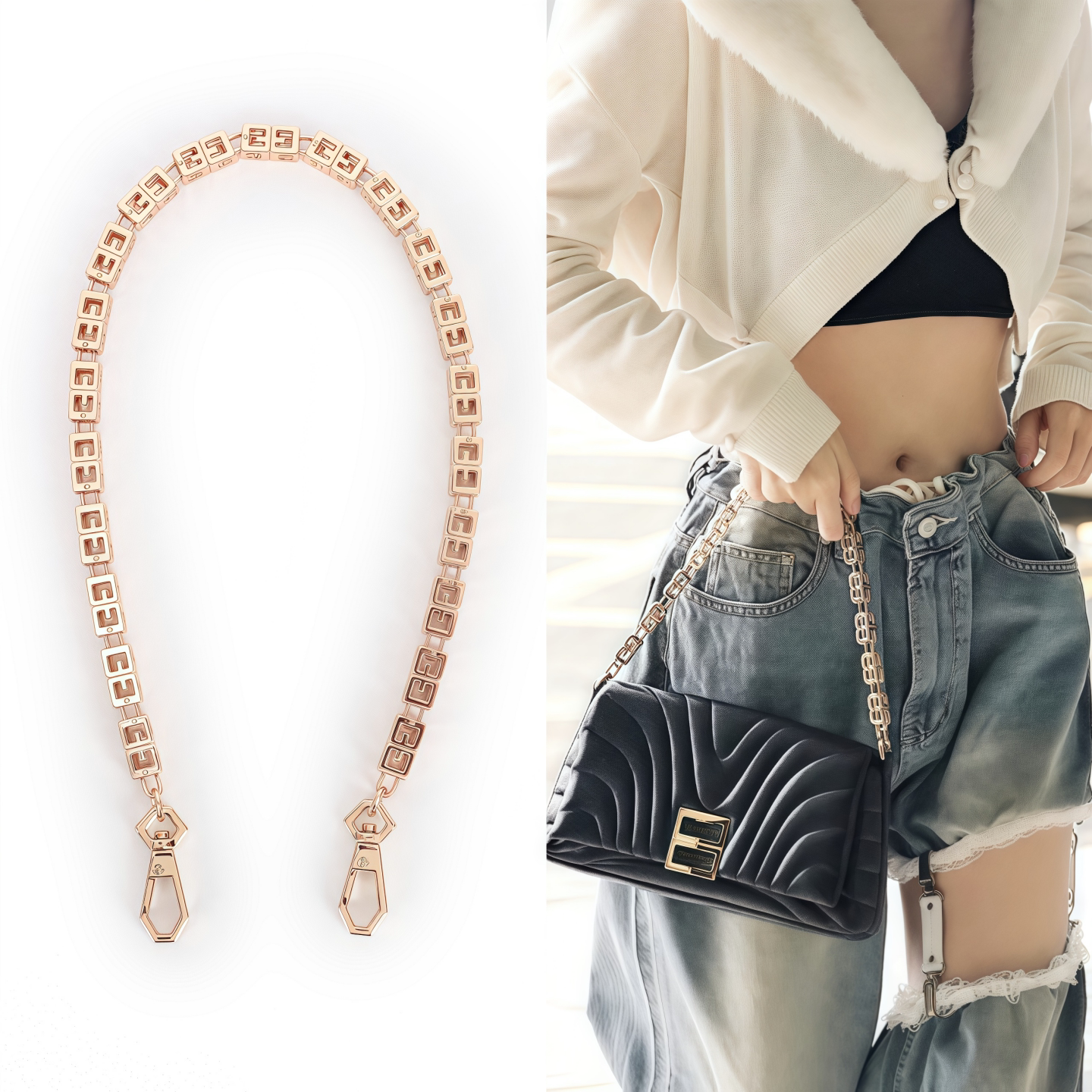 适用纪梵熙包链条肩带配件单买斜跨替换纪家包包链条腋下单肩包