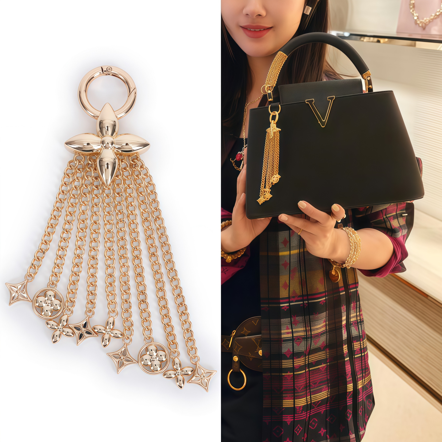 lvcapucines流苏链条四叶草挂饰