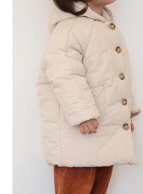 colormo女童连帽加厚蓬松慵懒中长款百搭冬季小宝宝棉衣棉服外套