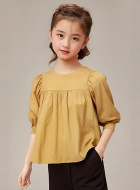 colormo女童全棉长袖衬衫上衣纯色透气法式设计师款