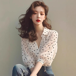欧美洋气上衣女2025新款夏季今年流行漂亮气质好看波点雪纺衬衫