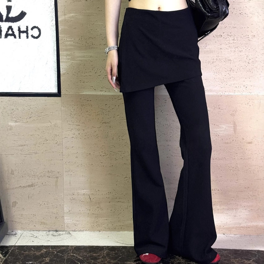 2025喇叭裤韩系假两件气质修身微喇裤女设计感小众显瘦裤子加绒厚