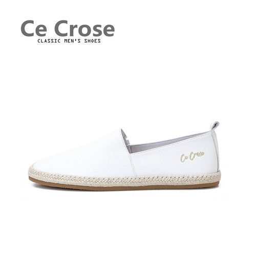 cecrose斯科乐真皮渔夫丑麻绳欧美手工懒人乐福经典复古小白鞋男
