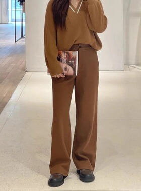 现货ICIC小禾同源2025女装春季羊毛混纺罗马布直筒裤