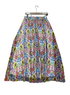 现货ICIC小禾同源Liber印花 25夏新款印花顺纡绉花及膝半身裙