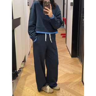 现货M1同源B备 M1U风柔软撞色拼接假两件抽绳松紧腰全棉卫衣