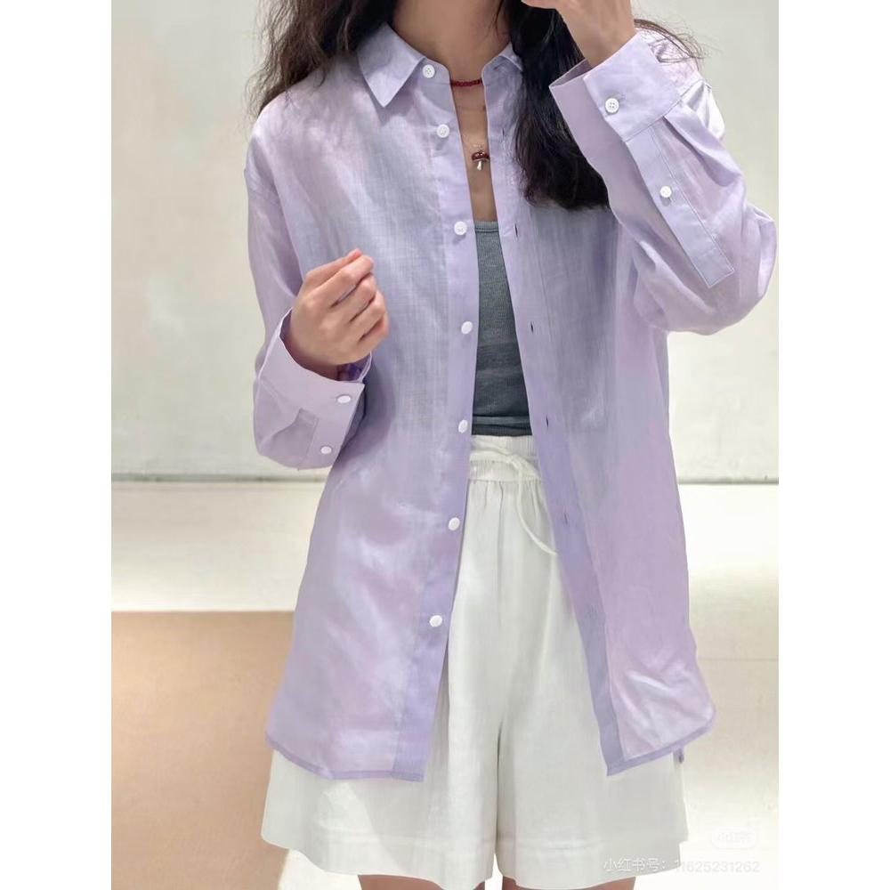 现货ICIC小禾同源【香芋紫苎麻衬衫】女装新款平纹布上衣降温神器