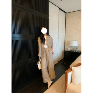 现货LP 同源 松树皮色亚麻宽松单口袋衬衫+同款阔腿裤