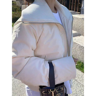 现货MOC同源羽绒大翻领双开头拉链短羽绒服