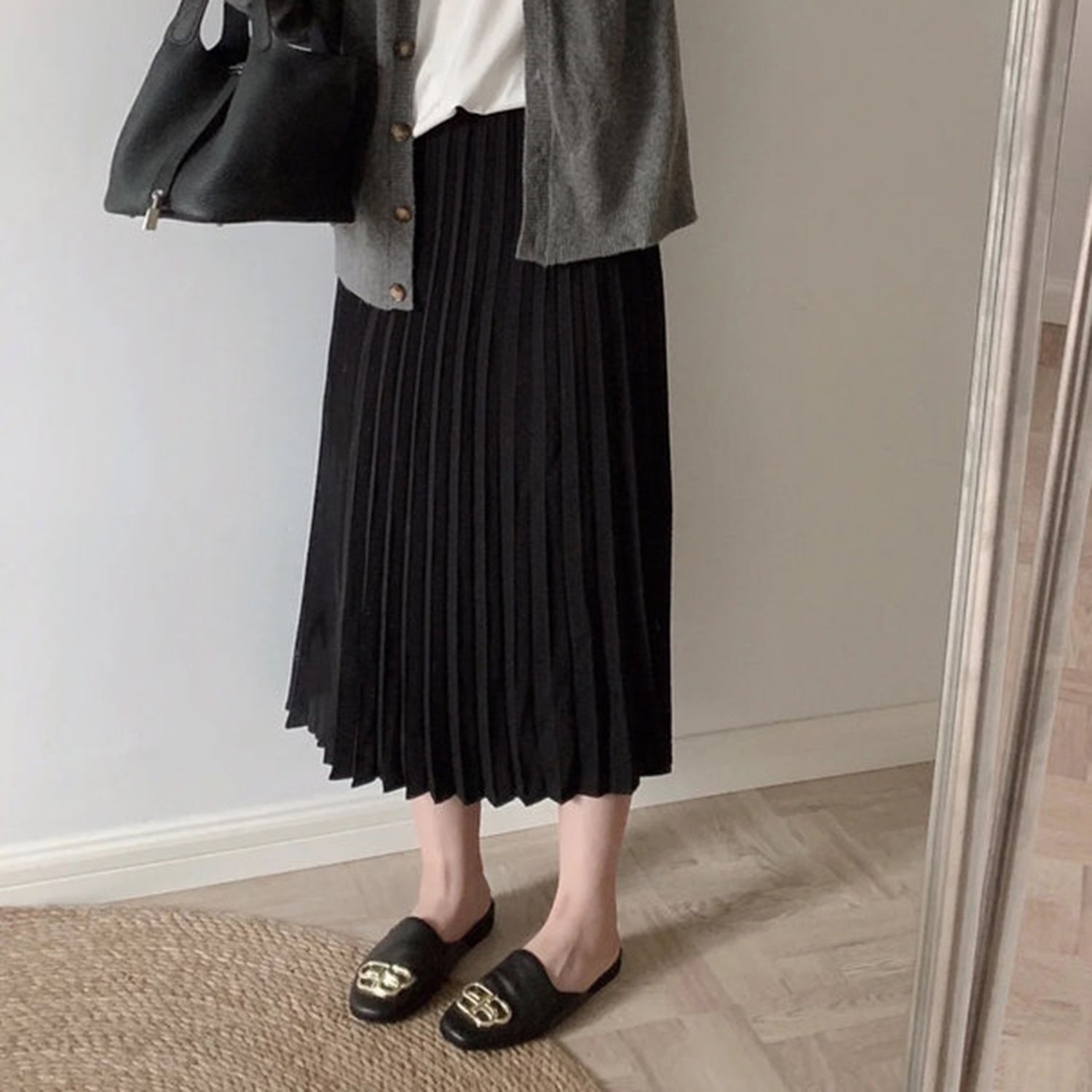 现货ICIC小禾女装新款羊毛弹力斜纹法兰绒中长半身裙