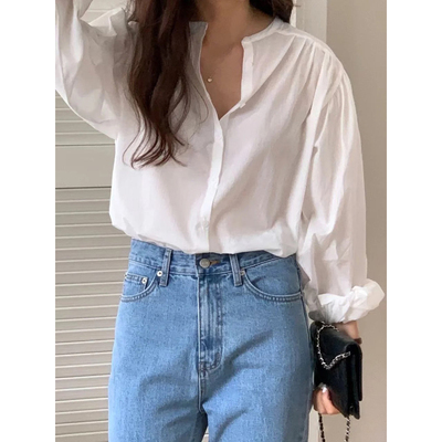 现货RL同源女装25春夏宽松版型棉质衬衫 设计感半开襟上衣