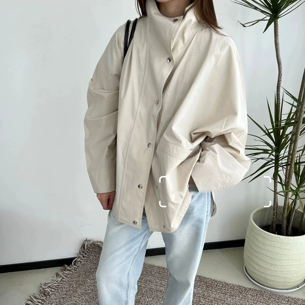 现货TOT 同源深圳南油有机棉纺防水蝙蝠袖立领挺括A字夹克外套