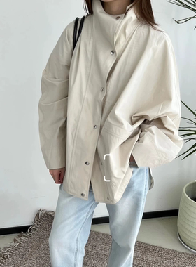 现货TOT 同源深圳南油有机棉纺防水蝙蝠袖立领挺括A字夹克外套