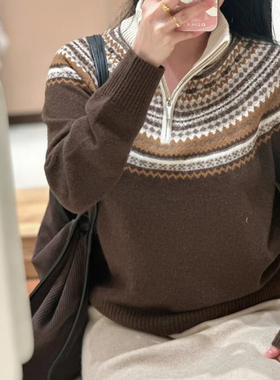 现货ICIC小禾女装25秋冬新款费尔岛牦牛绒套头针织衫