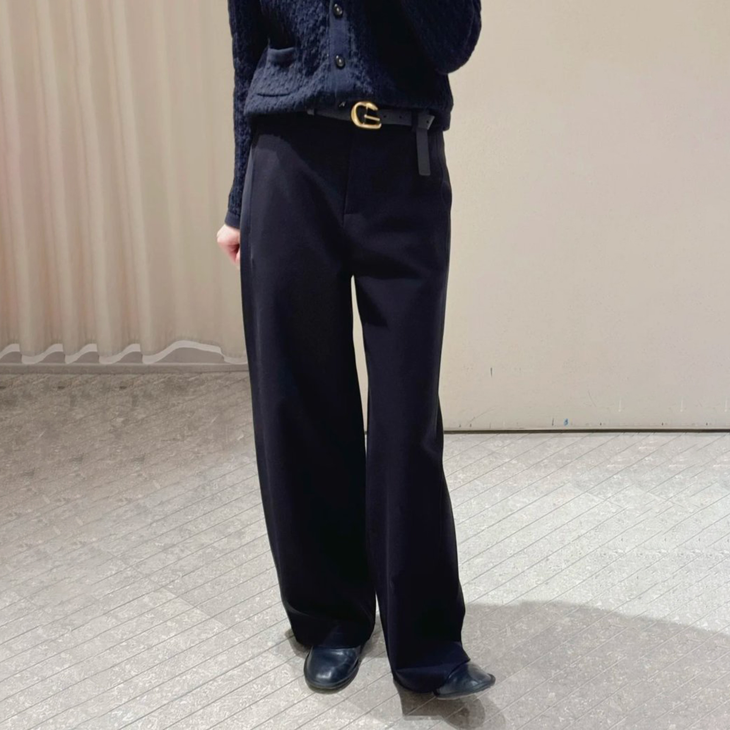 现货ICIC小禾同源女装新款羊毛弹力针织布直筒裤｜深藏青