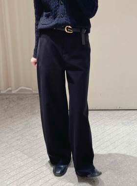 现货ICIC小禾同源女装新款羊毛弹力针织布直筒裤｜深藏青