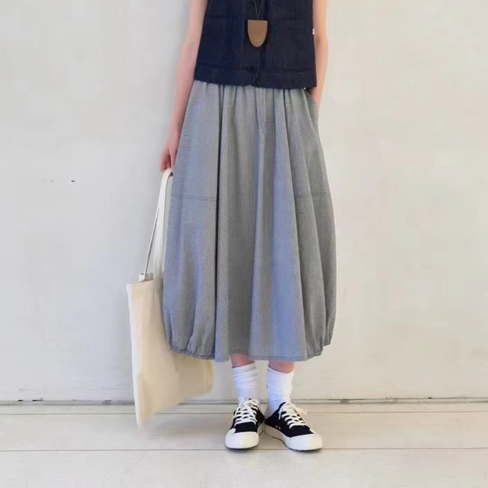 现货ICIC小禾同源棉涤色织布半身裙 把松弛感穿在身上