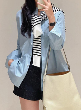 现货 ICIC小禾 同源浅蓝条纹腰系带衬衫