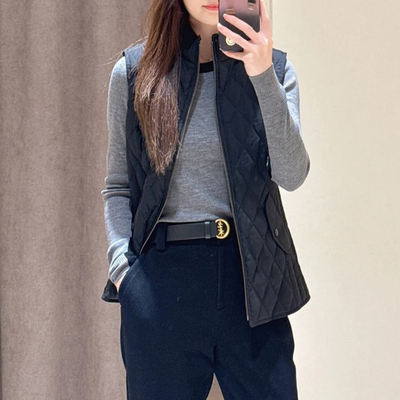 现货ICIC小禾同源女装2025秋季新款羊毛混纺平纹布羽绒服马甲背心